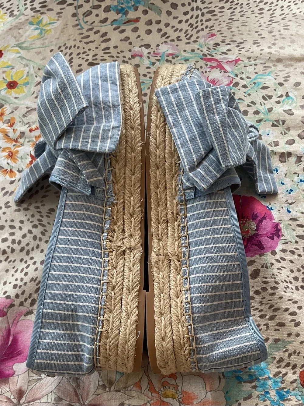 Sam Edelman Ciara Blue White Striped Bow Espadrilles